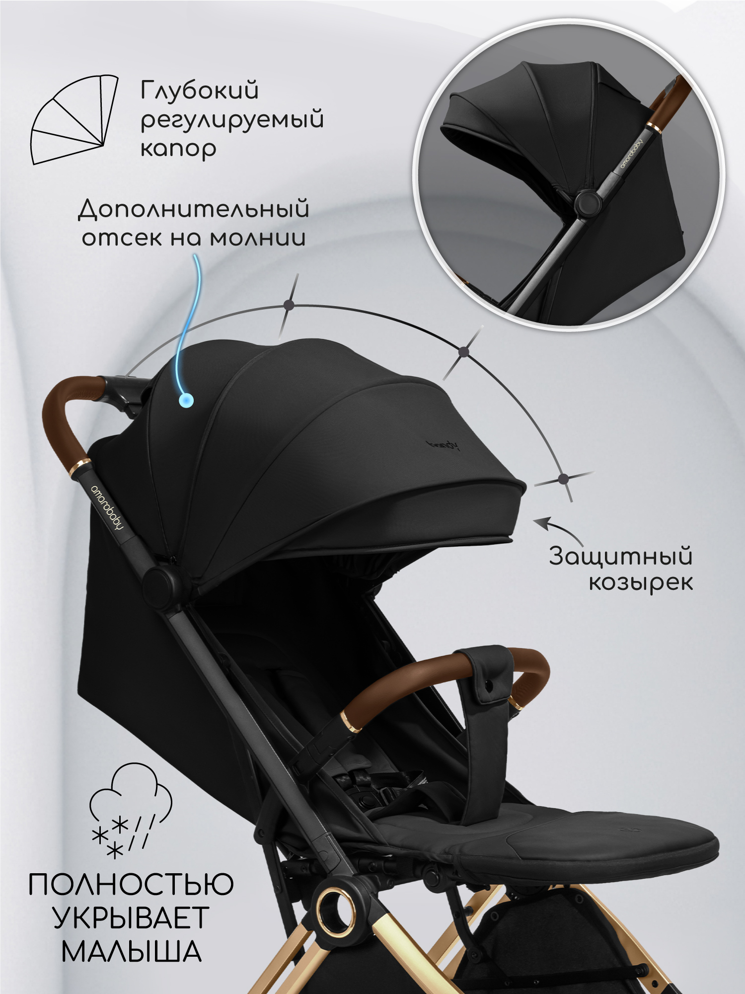 Коляска прогулочная Amarobaby Handy, черный/золотой Коляска прогулочная Amarobaby Handy, черный/золотой
