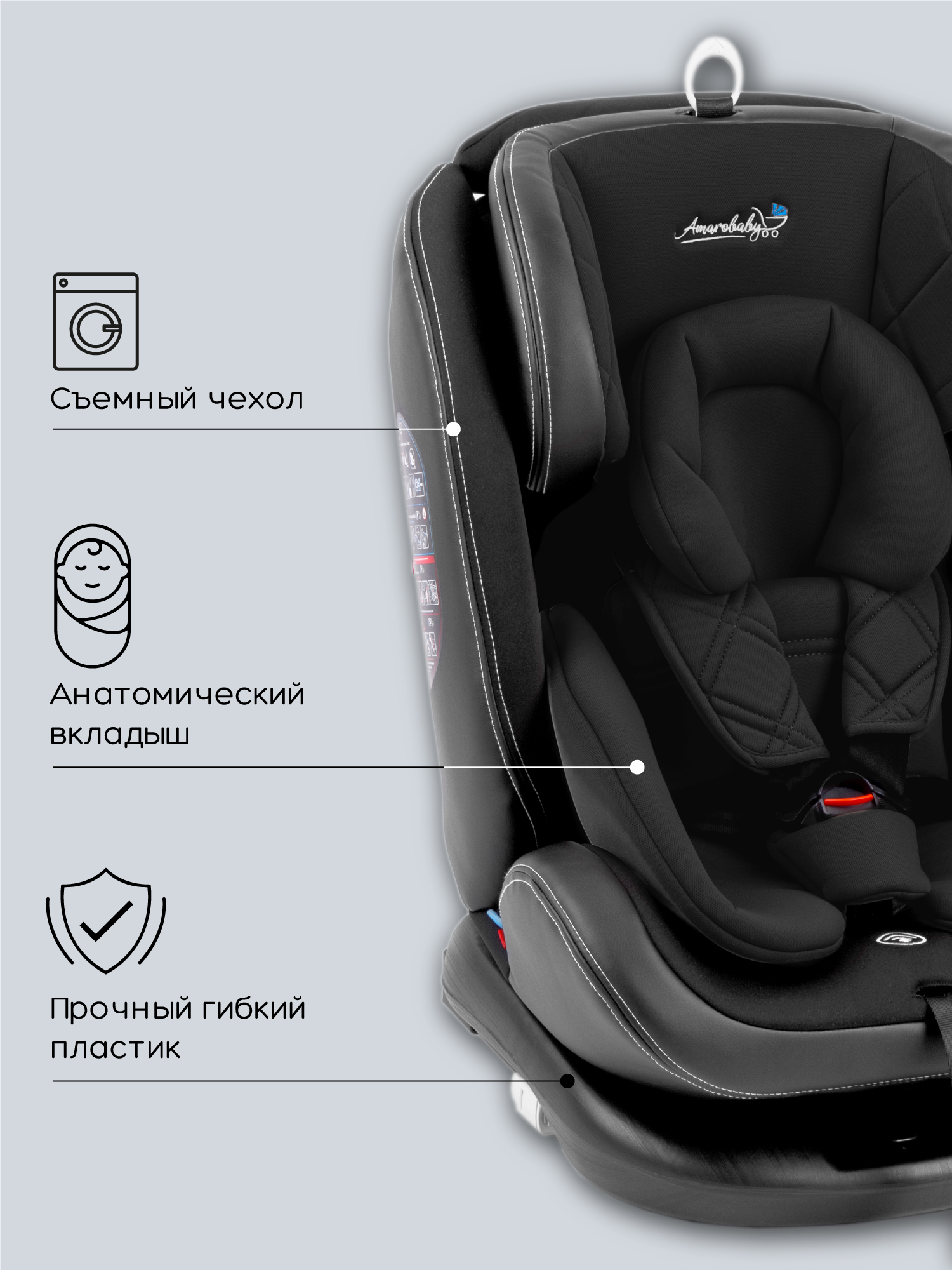 Автокресло детское AMAROBABY ST-3,Isofix, группа 0+/1/2/3, (черный)