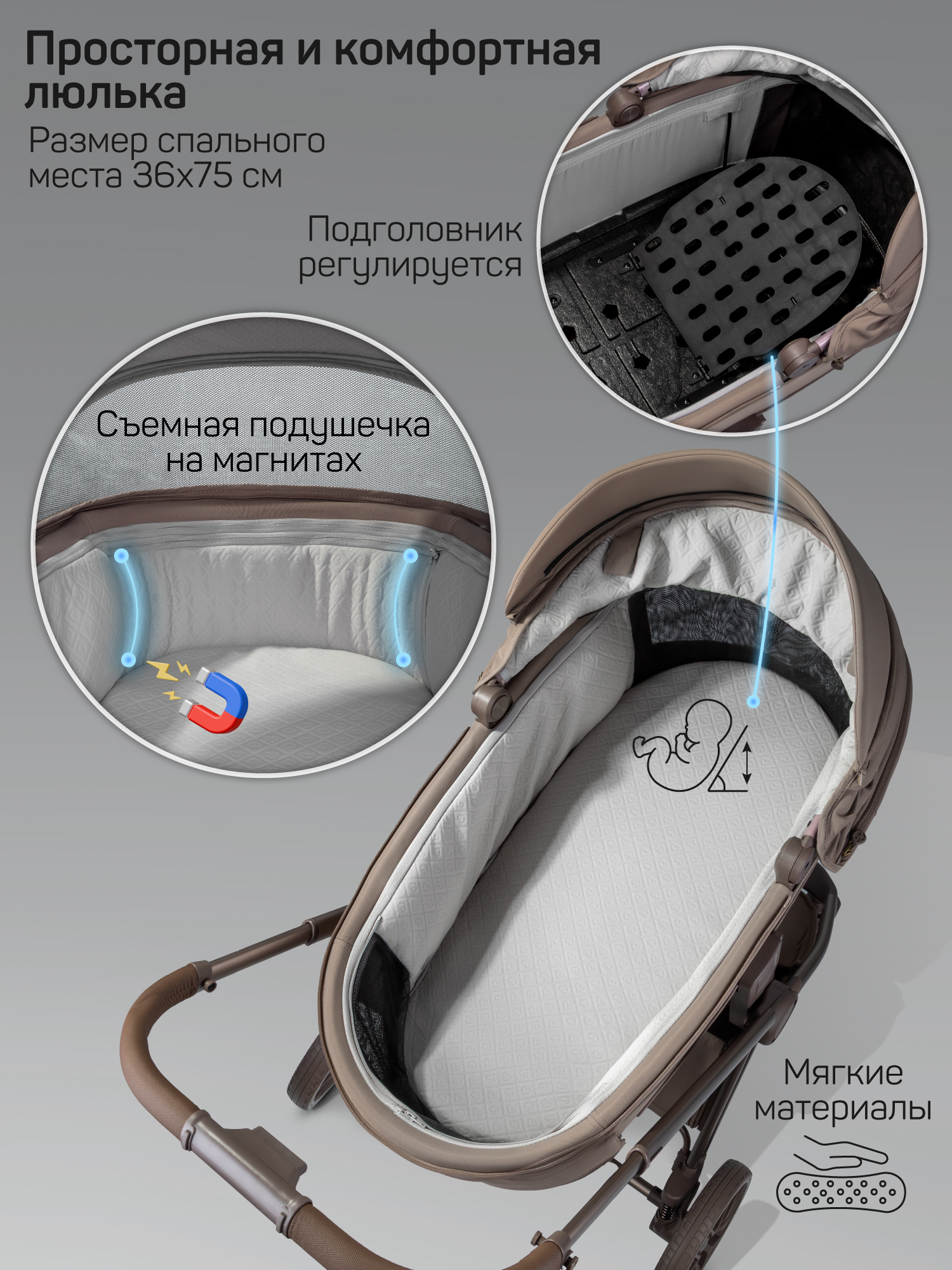 Коляска детская 2в1 с термолюлькой Amarobaby Phenom, бежевый Коляска детская 2в1 с термолюлькой Amarobaby Phenom, бежевый