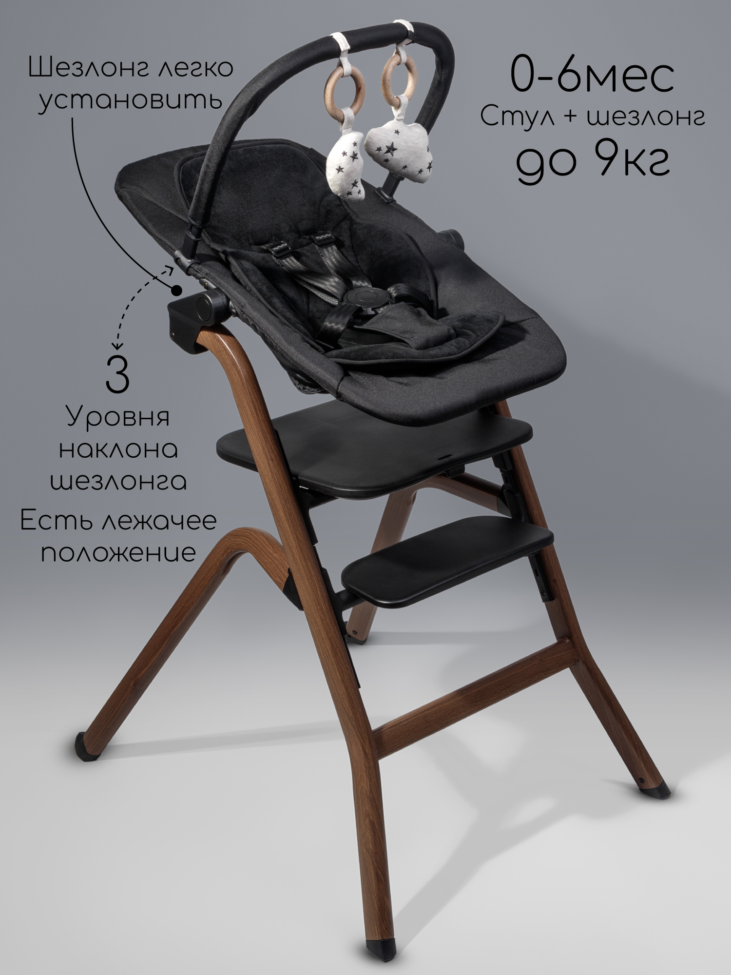 Стульчик для кормления 3 в 1 Amarobaby Winnie, черный