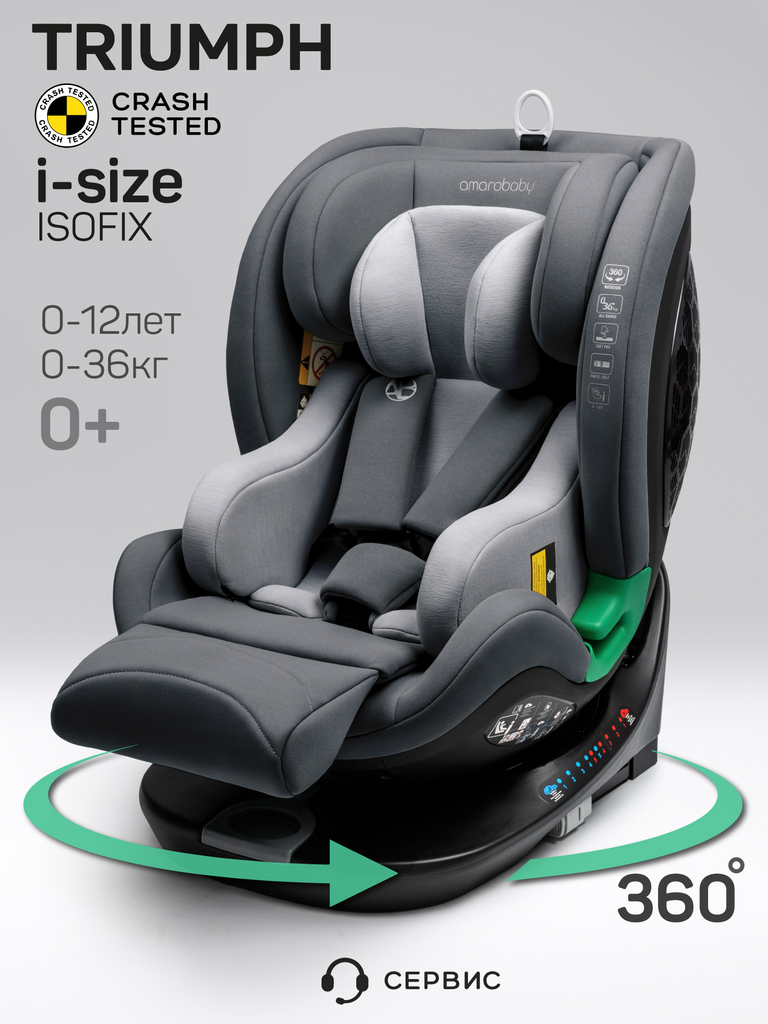 Автокресло AmaroBaby Triumph, серый Автокресло AmaroBaby Triumph, серый