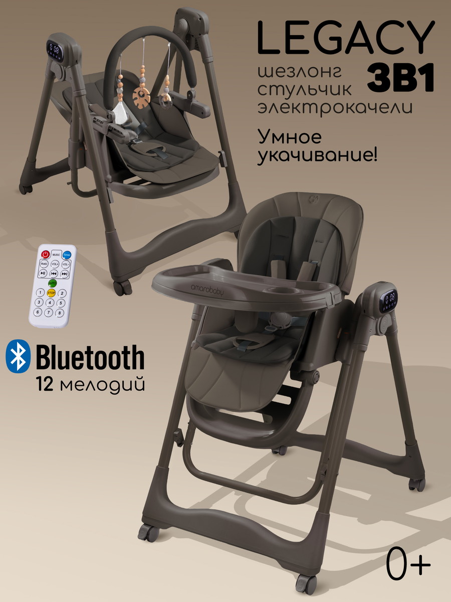 Стульчик для кормления Amarobaby Legacy, коричневый