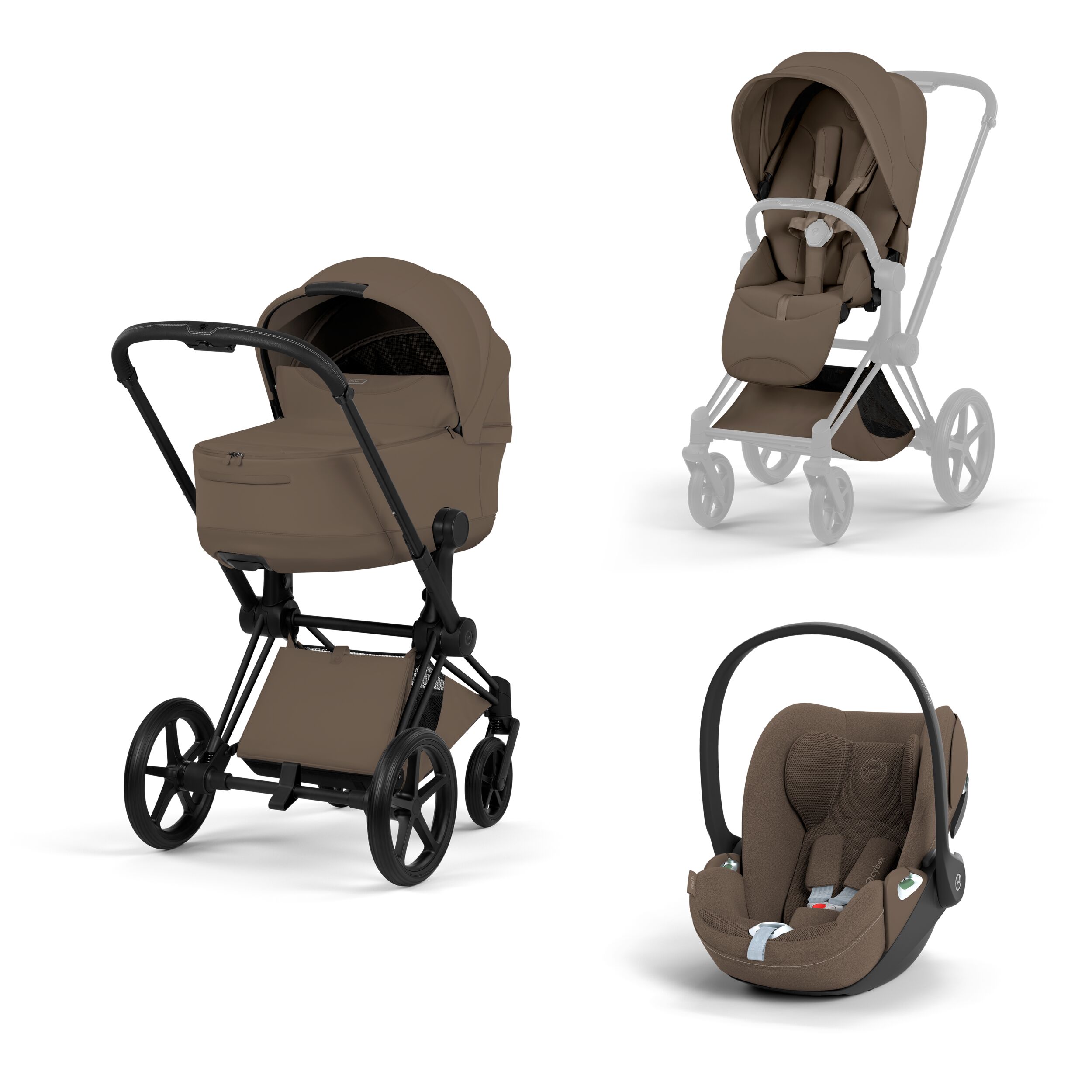 Коляска 3в1 Cybex Priam V шасси Matt Black Style Collection, Coconut Brown (Коричневый)
