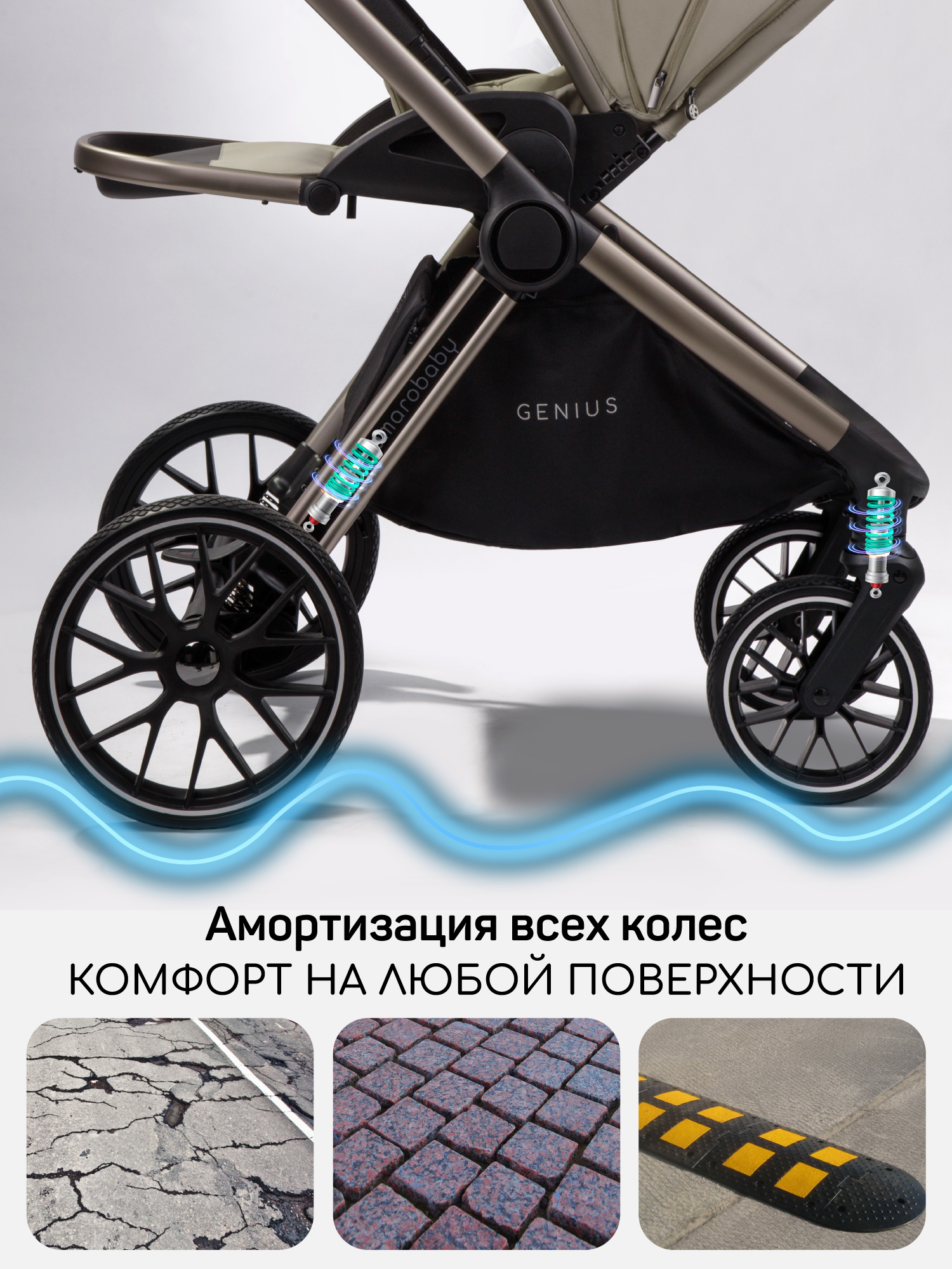 Коляска детская 2в1 Amarobaby Genius, бежевый