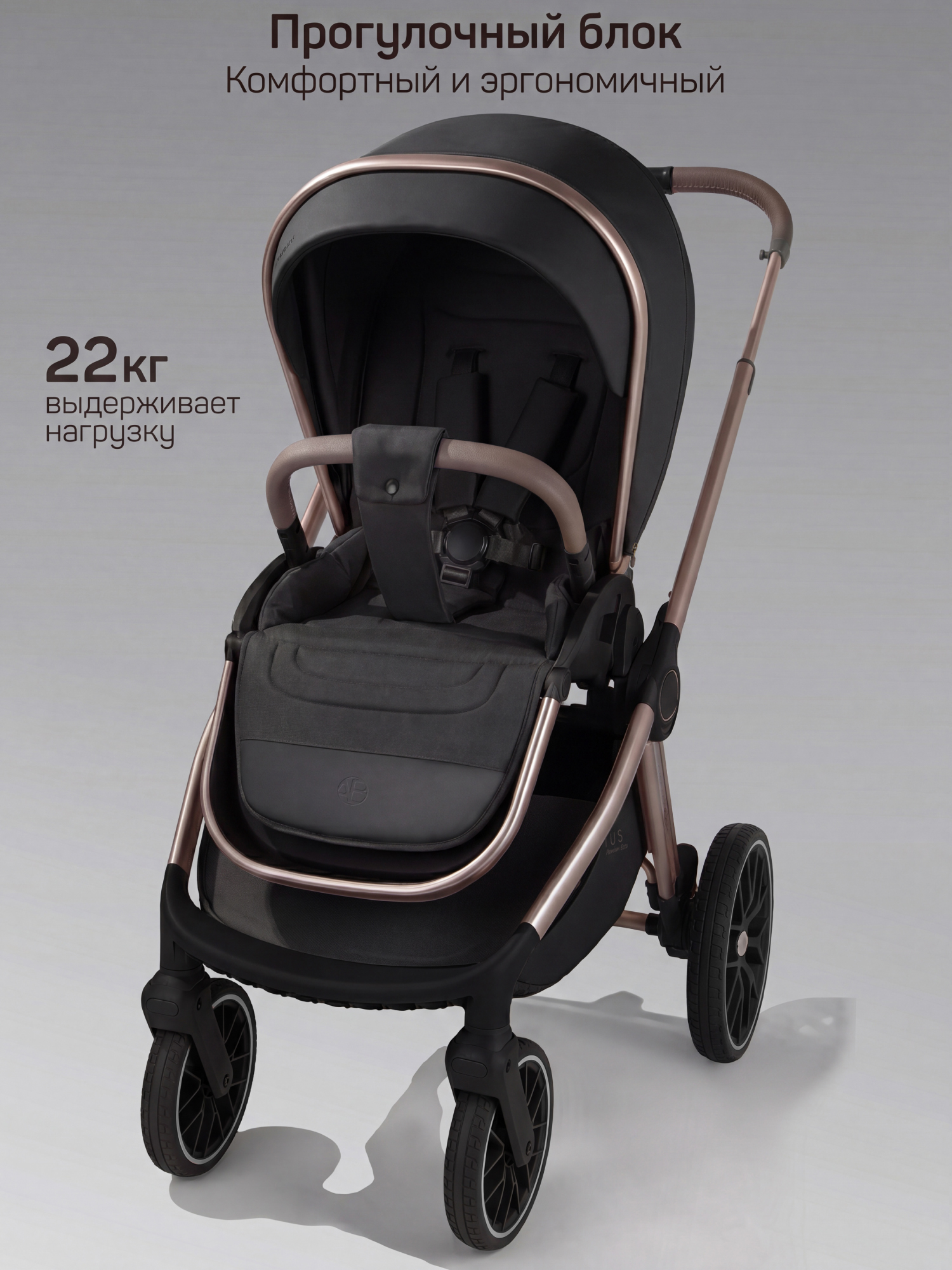 Коляска детская из экокожи 2в1 Amarobaby Motus Premium Ecco Exclusive, черный