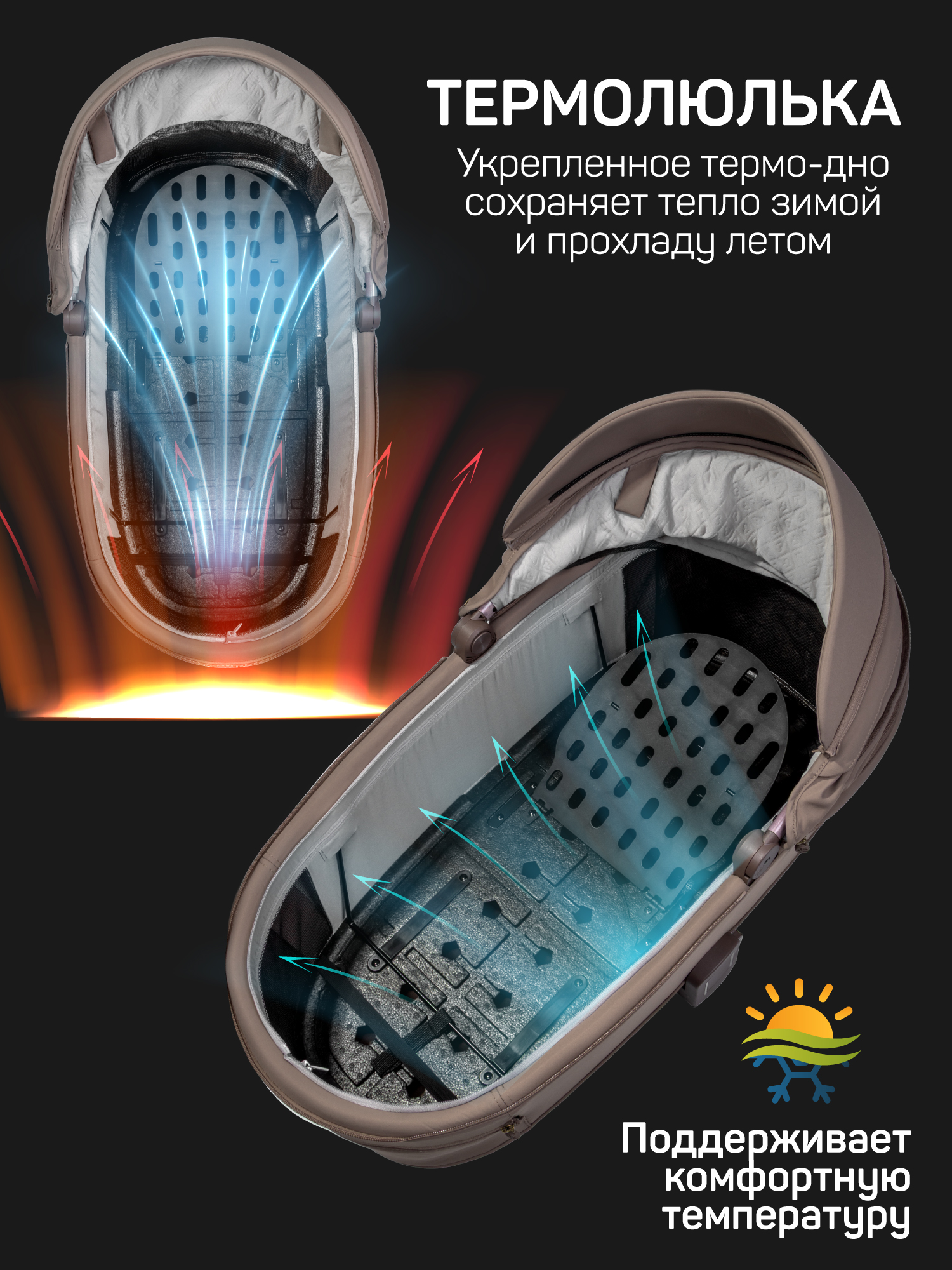 Коляска детская 2в1 с термолюлькой Amarobaby Phenom, бежевый Коляска детская 2в1 с термолюлькой Amarobaby Phenom, бежевый
