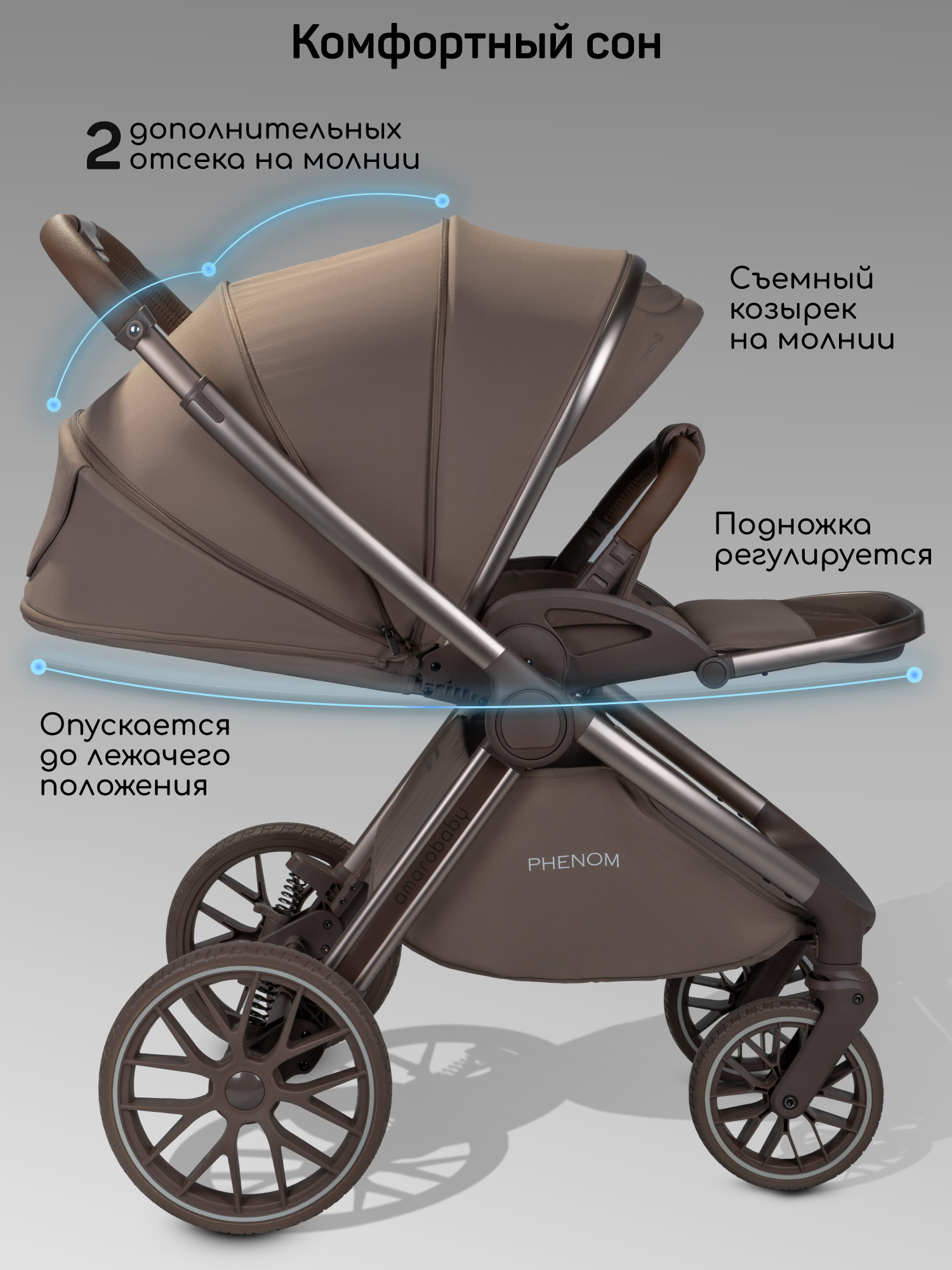 Коляска детская 2в1 с термолюлькой Amarobaby Phenom, бежевый Коляска детская 2в1 с термолюлькой Amarobaby Phenom, бежевый
